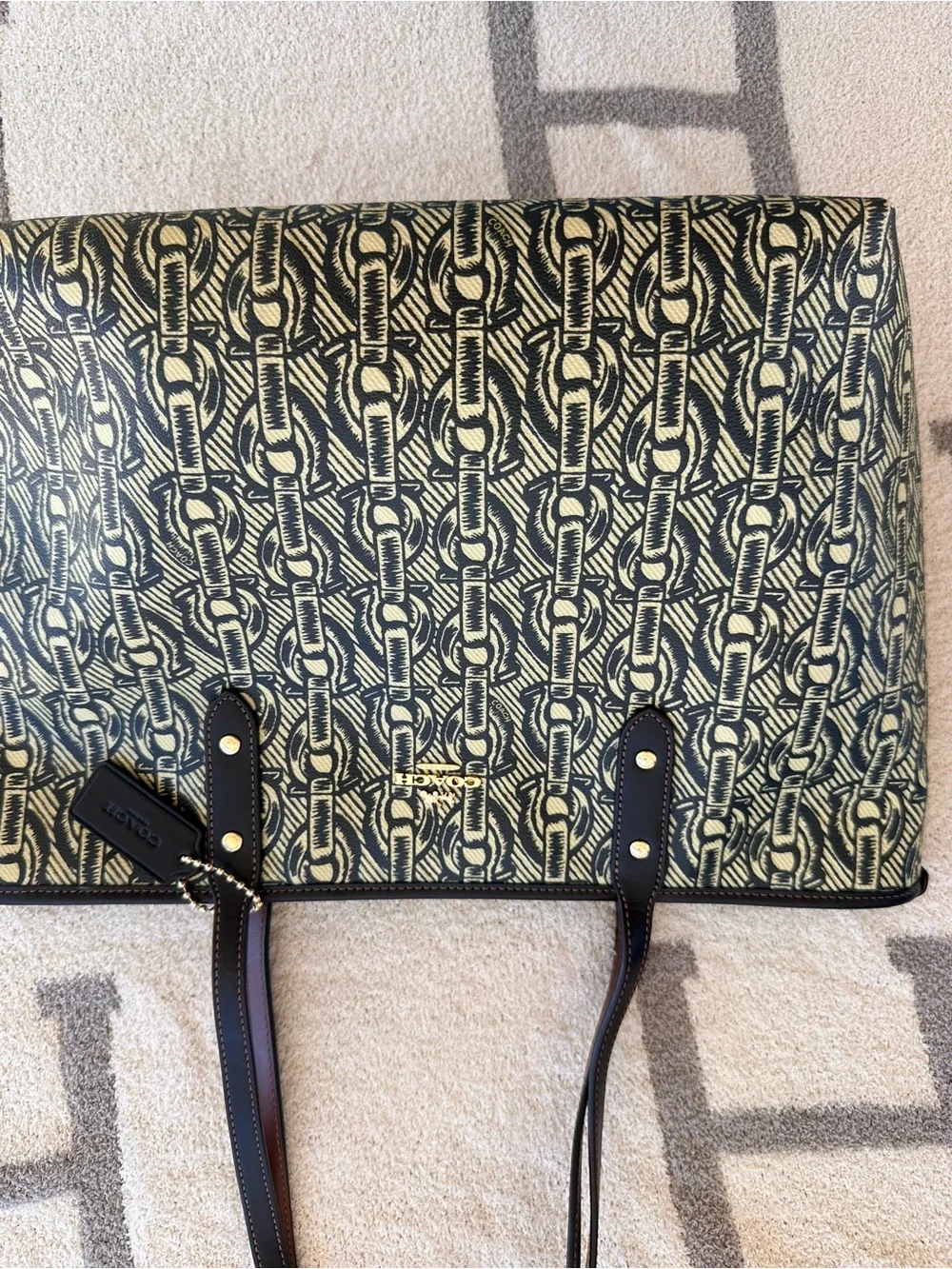 Coach tote Navy and Cream Chain-Link Tote 2018 City tote nautical print